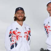 Tommy Fleetwood and his caddie Ian Finnis pose for a photo to mark the official announcement of the Team GB golf team for the Tokyo 2020 Olympic Games. Picture: Andrew Redington/Getty Images for British Olympic Association.