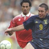 Ally McCoist in action during the Euro 96 match against Switzerland at Villa Park in Birmingham (Picture: Simon Bruty/Allsport/Getty Images)