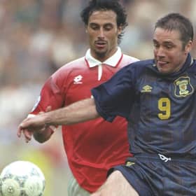 Ally McCoist in action during the Euro 96 match against Switzerland at Villa Park in Birmingham (Picture: Simon Bruty/Allsport/Getty Images)