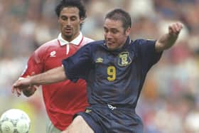 Ally McCoist in action during the Euro 96 match against Switzerland at Villa Park in Birmingham (Picture: Simon Bruty/Allsport/Getty Images)