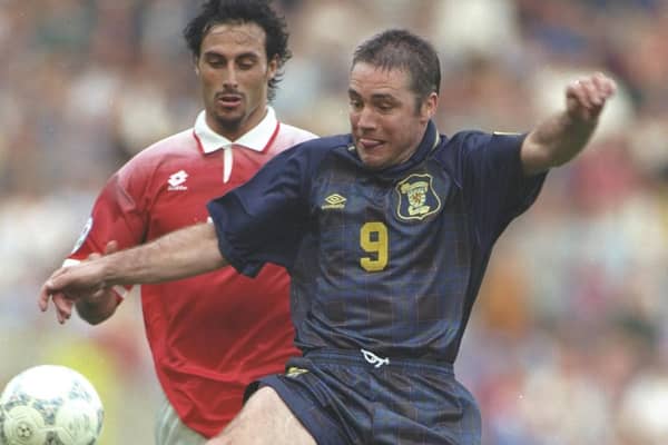 Ally McCoist in action during the Euro 96 match against Switzerland at Villa Park in Birmingham (Picture: Simon Bruty/Allsport/Getty Images)