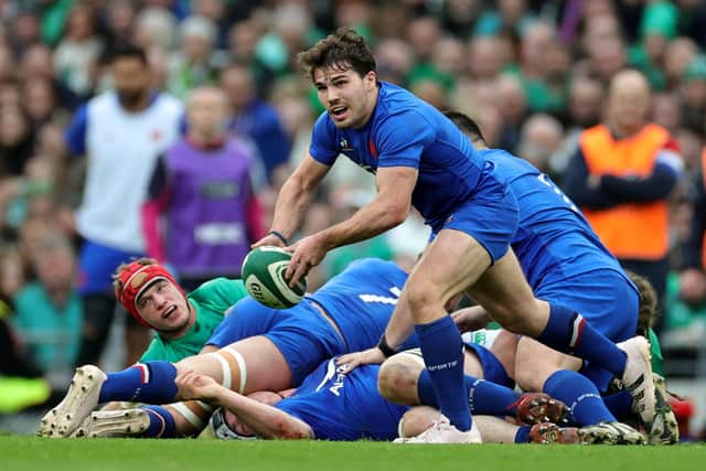 France captain Antoine Dupont in action during the defeat to Ireland in Dublin two weeks ago. (Photo by David Rogers/Getty Images)