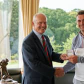 Royal Musselburgh's Stuart Blair is presented with his medal for winning the 2023 Lothians Championship at Bruntsfield Links. Picture: Lothians Golf Association