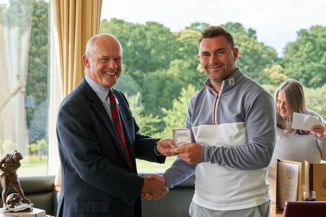 Royal Musselburgh's Stuart Blair is presented with his medal for winning the 2023 Lothians Championship at Bruntsfield Links. Picture: Lothians Golf Association