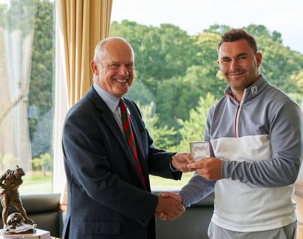 Royal Musselburgh's Stuart Blair is presented with his medal for winning the 2023 Lothians Championship at Bruntsfield Links. Picture: Lothians Golf Association