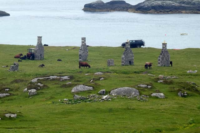 Gable ends of former homes on Eriskay in the Outer Hebrides. Figures released in the newly digitised 1921 Census show that Gaelic-only speakers in Scotland fell by almost a half in the decade leading up the count, with the loss of life in World War One partly attributed to the unprecedented decrease. PIC: Rob Farrow/geograph.org