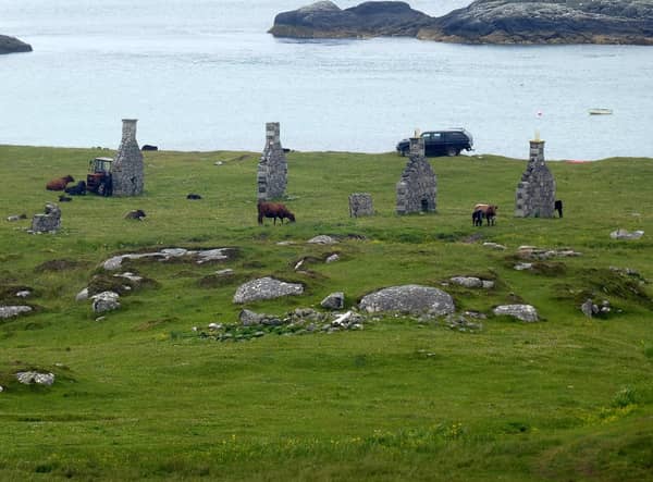 Gable ends of former homes on Eriskay in the Outer Hebrides. Figures released in the newly digitised 1921 Census show that Gaelic-only speakers in Scotland fell by almost a half in the decade leading up the count, with the loss of life in World War One partly attributed to the unprecedented decrease. PIC: Rob Farrow/geograph.org
