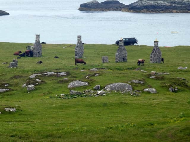 Gable ends of former homes on Eriskay in the Outer Hebrides. Figures released in the newly digitised 1921 Census show that Gaelic-only speakers in Scotland fell by almost a half in the decade leading up the count, with the loss of life in World War One partly attributed to the unprecedented decrease. PIC: Rob Farrow/geograph.org