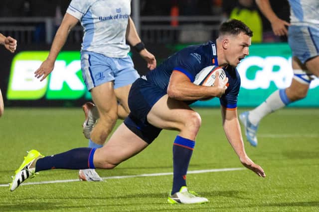 Edinburgh's Matt Scott scores a try against Leinster during the narrow defeat on the opening night of this season's BKT United Rugby Championship. (Photo by Ross Parker / SNS Group)