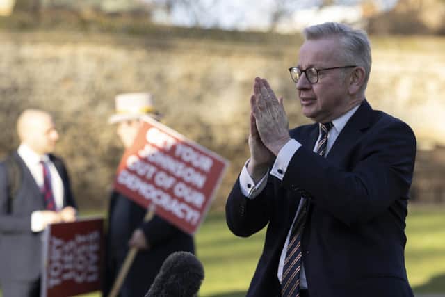Levelling-Up secretary Michael Gove is interviewed during a live broadcast on College Green. Picture: Dan Kitwood/Getty Images
