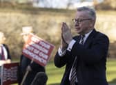 Levelling-Up secretary Michael Gove is interviewed during a live broadcast on College Green. Picture: Dan Kitwood/Getty Images