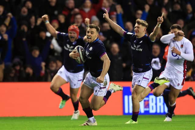 Ben White scored a memorable try for Scotland against England in February and will make his first international start this weekend. (Photo by David Rogers/Getty Images)