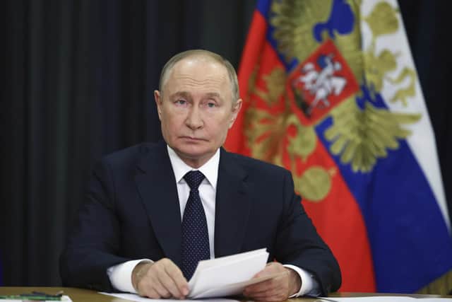 Russian President Vladimir Putin takes part via videoconference in the main plenary session of the 17th BRICS Summit in Rio de Janeiro. PIC: Vyacheslav Prokofyev, Sputnik, Kremlin Pool Photo via AP