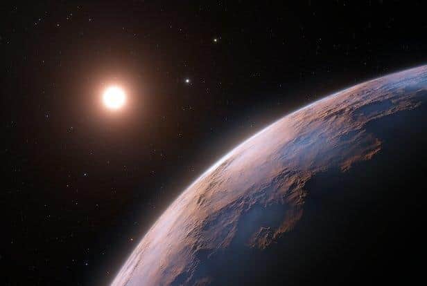 Artist impression issued by the European Southern Observatory (ESO) of a close up view of Proxima d, a planet candidate recently found orbiting the red dwarf star Proxima Centauri, the closest star to the Solar System. The planet is believed to be rocky and to have a mass about a quarter that of Earth. Photo: ESO/PA Wire