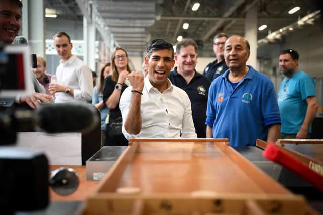 Rishi Sunak, seen at the Great British Beer Festival, may be good at pub games but his leadership skills do not impress some Conservatives (Picture: Daniel Leal/WPA pool/Getty Images)