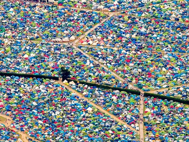 More than 200,000 festival-goers - and their tents - are at Worthy Farm in Somerset for the festival