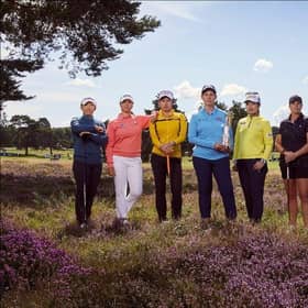 Defending champion Ashleigh Buhai, centre, with Jiyai Shin, Steph Kyriacou, Atthaya Thitikul, Kokona Sakuri, Lauren Coughlin, Linn Grant and Yu Liu at a photo shoot at Walton Heath for this week's AIG Women’s Open. Picture: The R&A.