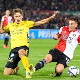 Celtic target Gustaf Lagerbielke (left) pictured in action for Elfsborg.  Photo by PIETER STAM DE YOUNG/EPA-EFE/Shutterstock (12339700j)