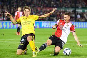 Celtic target Gustaf Lagerbielke (left) pictured in action for Elfsborg.  Photo by PIETER STAM DE YOUNG/EPA-EFE/Shutterstock (12339700j)