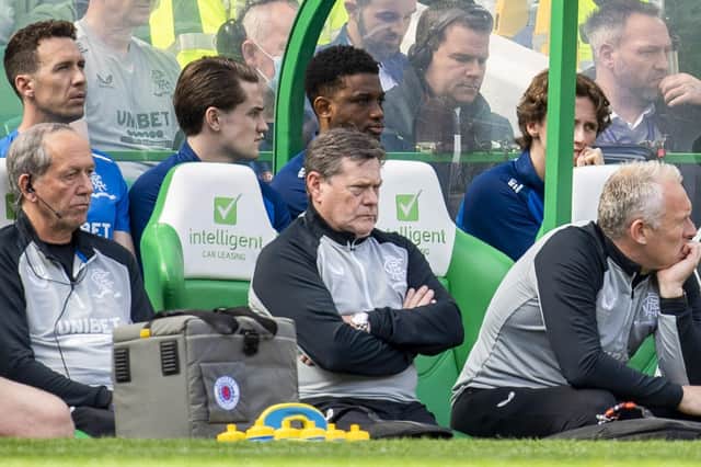 Rangers kitman Jimmy Bell (middle) during Sunday's 1-1 draw with Celtic at Celtic Park  (Photo by Rob Casey / SNS Group)