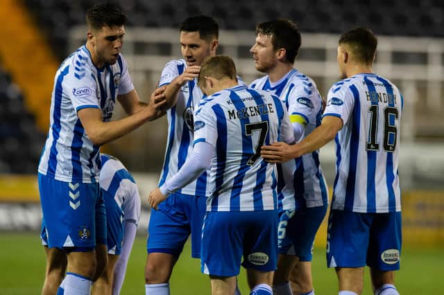 Kilmarnock players celebrate Rory McKenzie's opener in Wednesday's 1-1 draw with Morton. (Photo by Sammy Turner / SNS Group)