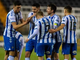 Kilmarnock players celebrate Rory McKenzie's opener in Wednesday's 1-1 draw with Morton. (Photo by Sammy Turner / SNS Group)