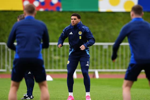 Scotland's Che Adams during a training session at Stadion am Groben in Garmisch-Partenkirchen, Germany.