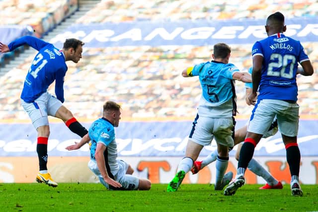 Brandon Barker scores the second goal in Rangers' 2-0 win over Ross County at Ibrox on Sunday (Photo by Alan Harvey / SNS Group)