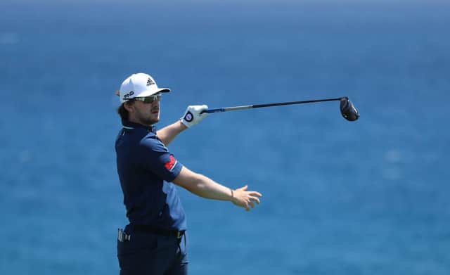 Connor Syme hits a wayward shot during the final round of the Gran Canaria Open at Meloneras Golf Club. Picture: Warren Little/Getty Images.