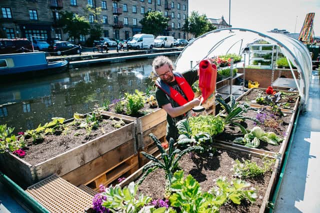 A floating garden was created for Scotland's canal network as part of the Dandelion project. Picture: Andrew Cawley