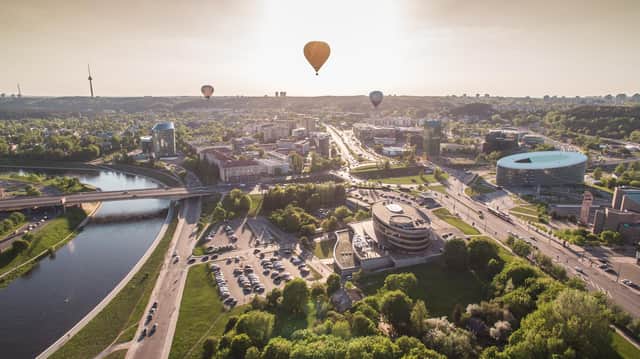 Hot air balloons are permitted to fly directly over the centre of Vilnius. Pic: Gabriel Khiterer/PA.