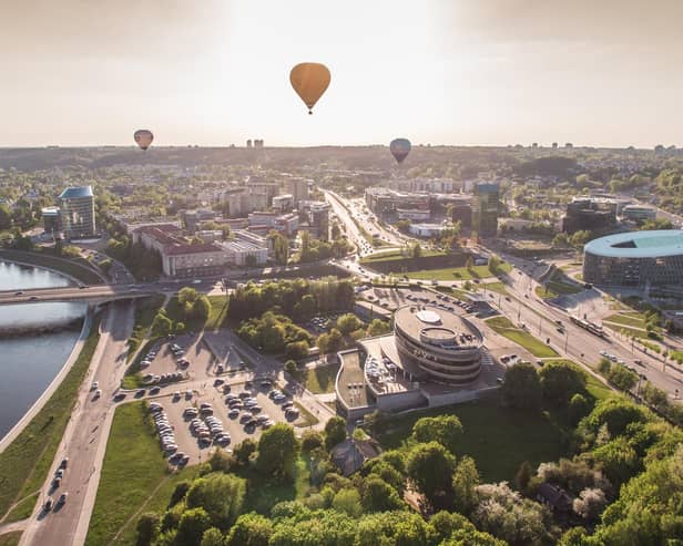 Hot air balloons are permitted to fly directly over the centre of Vilnius. Pic: Gabriel Khiterer/PA.
