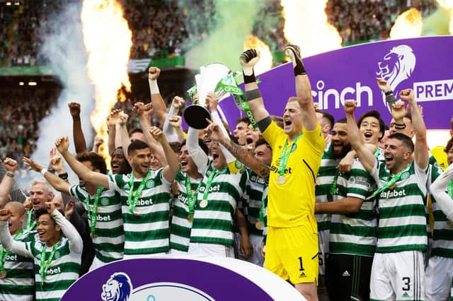 Celtic lift the Premiership trophy, with title parties now becoming the norm at Parkhead.