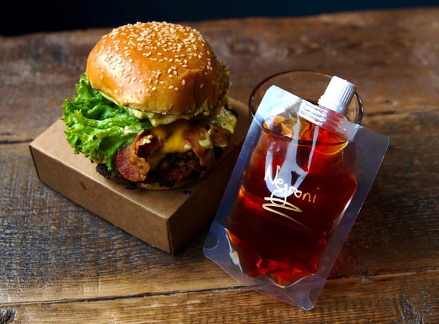 Burger by Dirty accompanied by a Negroni from the Mother Superior.