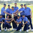 Francesco Molinari celebrates with his Continent of Europe team after their win in the inaugural Hero Cup at Abu Dhabi Golf Club. Picture: David Cannon/Getty Images.