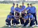 Francesco Molinari celebrates with his Continent of Europe team after their win in the inaugural Hero Cup at Abu Dhabi Golf Club. Picture: David Cannon/Getty Images.