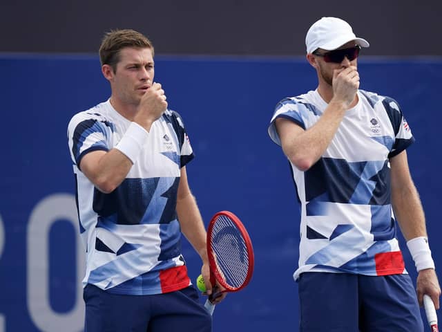 Great Britain's Jamie Murray and Neal Skupski during the Men's Doubles second round at the Ariake Tennis Courts at the Tokyo 2020 Olympic Games.