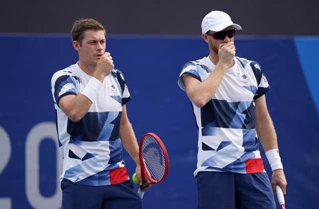 Great Britain's Jamie Murray and Neal Skupski during the Men's Doubles second round at the Ariake Tennis Courts at the Tokyo 2020 Olympic Games.
