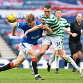 Rangers' Filip Helander (left) tussles with Celtic's David Turnbull during a Scottish Cup tie between Rangers and Celtic at Ibrox Stadium, on April 18, 2021, in Glasgow, Scotland. (Photo by Rob Casey / SNS Group)
