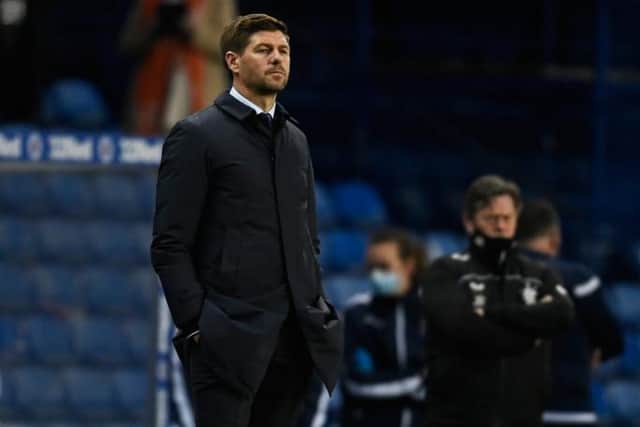 Rangers manager Steven Gerrard looks on grim-faced as his team are knocked out of the Scottish Cup by St Johnstone at Ibrox. (Photo by Rob Casey / SNS Group)
