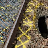 Network Rail engineers are working to repair a section of the line between Kilmarnock and Barassie after a large hole appeared close to the tracks.