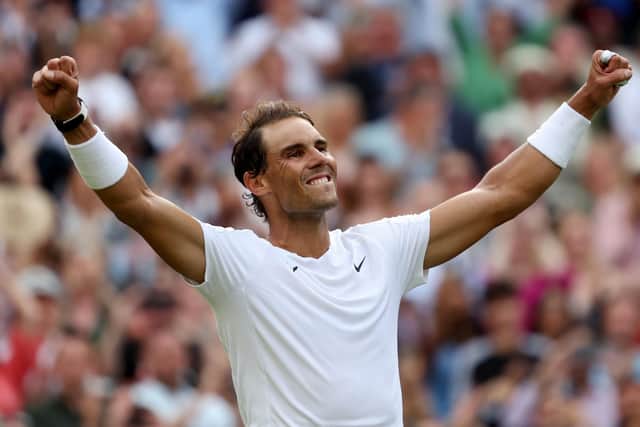 Rafael Nadal celebrates a superhuman effort and the calendar-year Grand Slam is on.