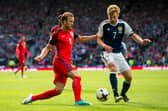 England's Harry Kane takes on Stuart Armstrong during the 2-2 draw at Hampden in 2017, the last time the two nations met. Picture: SNS