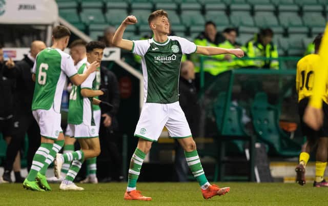Jacob Blaney opened the scoring for Hibs with an excellent header.