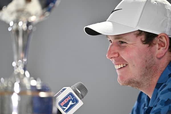 Bob MacIntyre speaks to the media during a press conference after winning the RBC Canadian Open. (Photo by Minas Panagiotakis/Getty Images)