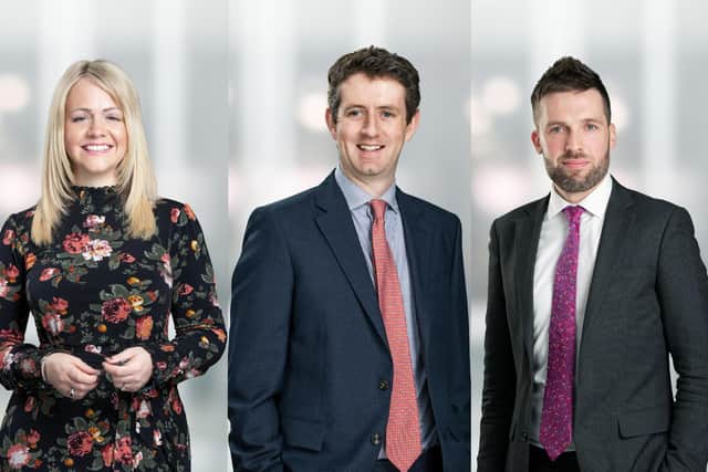 From left, Hayley Robertson, Mark Meiklejohn, and Nick Marshall are among those promoted to partner. Picture: contributed.