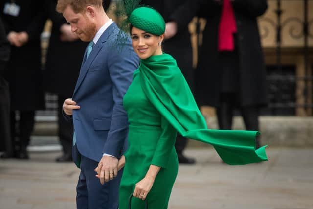 The Duke and Duchess of Sussex arriving at the Commonwealth Service at Westminster Abbey, London.