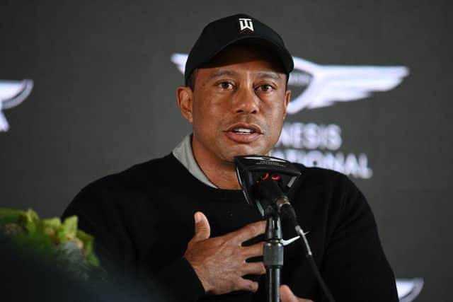Genesis Invitational host Tiger Woods speaks at a press conference at the Riviera Country Club in Los Angeles, California. Picture: Robyn Beck/AFP via Getty Images.