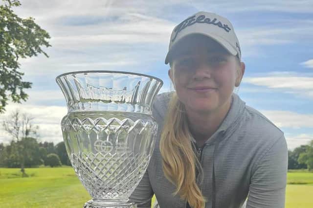 Pollok's Rosie Maguire poses with trophy after winning the Stephen Gallacher Foundation Vase at Schloss Roxburghe. Picture: SGF