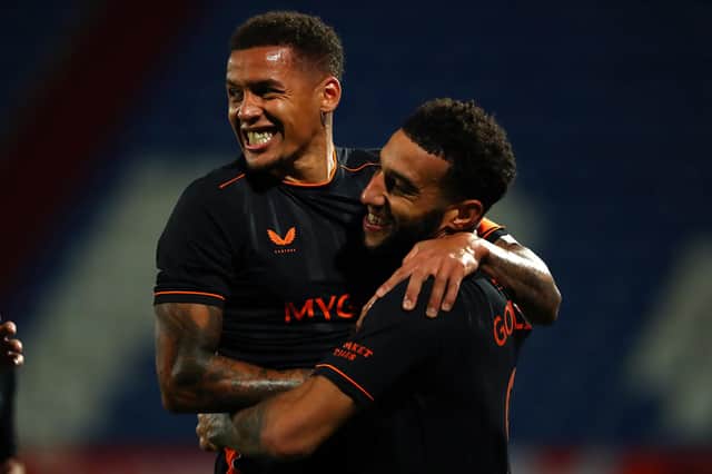 Connor Goldson was on target at the weekend - and in the earlier Europa League win over Willem II. Pictured with James Tavernier. (Photo by Dean Mouhtaropoulos/Getty Images)